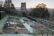 Geometric kitchen garden on a frosty morning